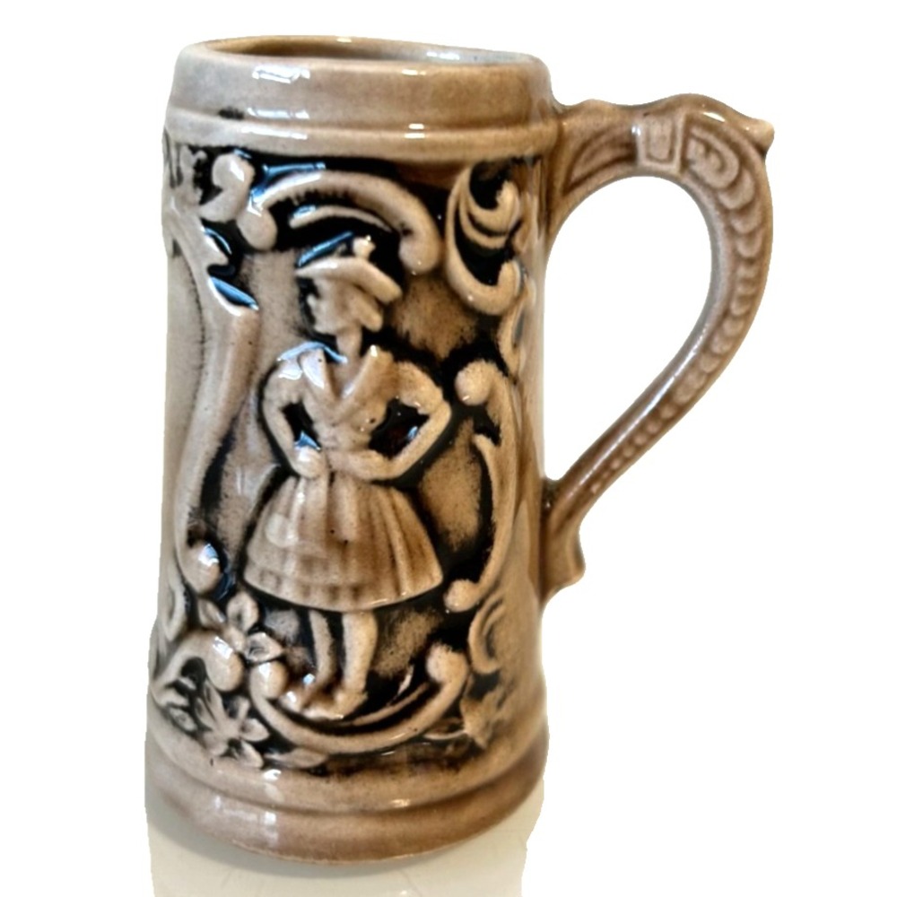 VTG 1977 Barware AN Enterprises Miniature Beer Stein Ceramic German Folk Relief